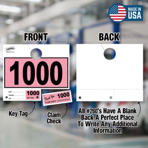 1000 Car Dealer Service Hang Tags Mechanic Repair Shop 3 Piece System - Pink - Picture 3 of 17