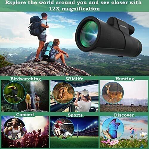 Monocular Telescope 12X50 Outdoor Telescope with Smartphone Adapter for Starg.. - Picture 5 of 6