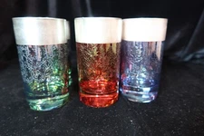 INTERGLASS FIRENZE MADE IN ITALY 6 SMALL TUMBLERS SILVER BAND RED BLUE GREEN BOX