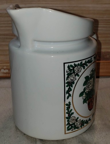 Vtg Wang’s International White Ceramic Pitcher 6.5in Christmas Rose Floral Decor - Picture 4 of 12