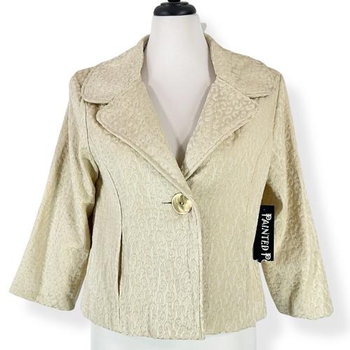 Painted Pony Tapestry Jacket Size Medium Leopard Print Tan 3/4 Sleeve USA - Picture 1 of 11