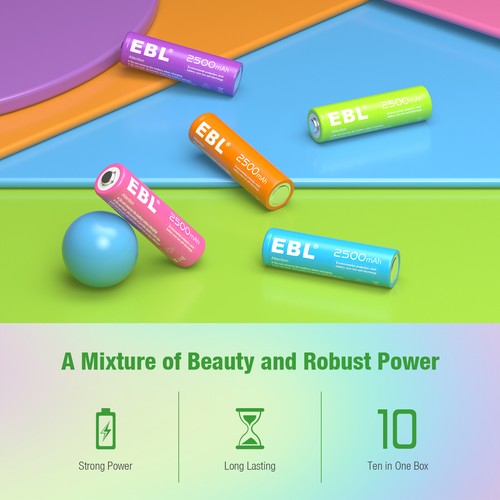 EBL 1.2V AA AAA Rechargeable Batteries 2500mAh 1100mAh Colorful NiMH Battery LOT - Picture 26 of 59
