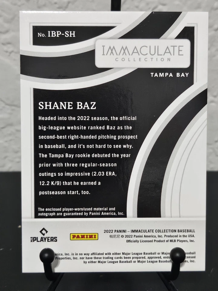 Shane Baz 2022 Panini Immaculate Black Prime Patch Auto /57 IBP-SH Rookie - Image 4 of 4