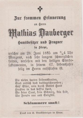 Steyr Sterbebild - Totenbild, Steyr 1885 - Hausbesitzer und Fragner - Imagen 1 de 2