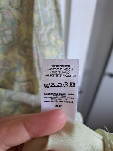 VINTAGE DOROTHY PERKINS Yellow Green Paisley Chiffon Midi Dress Size 14 16 Y2K - Picture 6 of 6