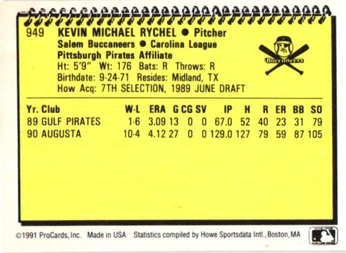 ProCards #949 1991 Kevin Rychel - Imagen 2 de 2