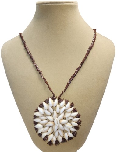 Vintage Cowrie Shell & Koa Seed Lei Necklace with Flower Pendant - Picture 1 of 8