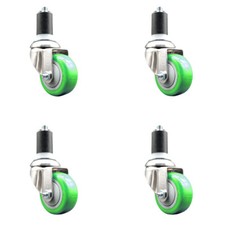 3 Inch 316SS Green Polyurethane Swivel 1-1/2 Inch Expanding Stem Caster Set SCC