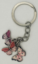 Fun One Sided Three Pink and Red Enamel Butterflies on Metal Keychain Keyring