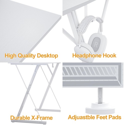 Gaming Schreibtisch mit Steckdosenleiste LED – 100x50 cm Ergonomic Computer - Bild 6 von 7