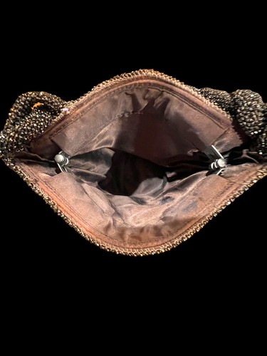 Vintage 1930s Art Deco Floral Beaded Brown Copper Purse Handbag Evening - Picture 7 of 16