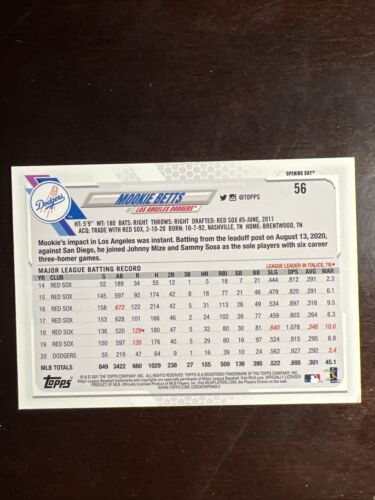 2021 Opening Day Base #56 Mookie Betts - Los Angeles Dodgers - Picture 2 of 2