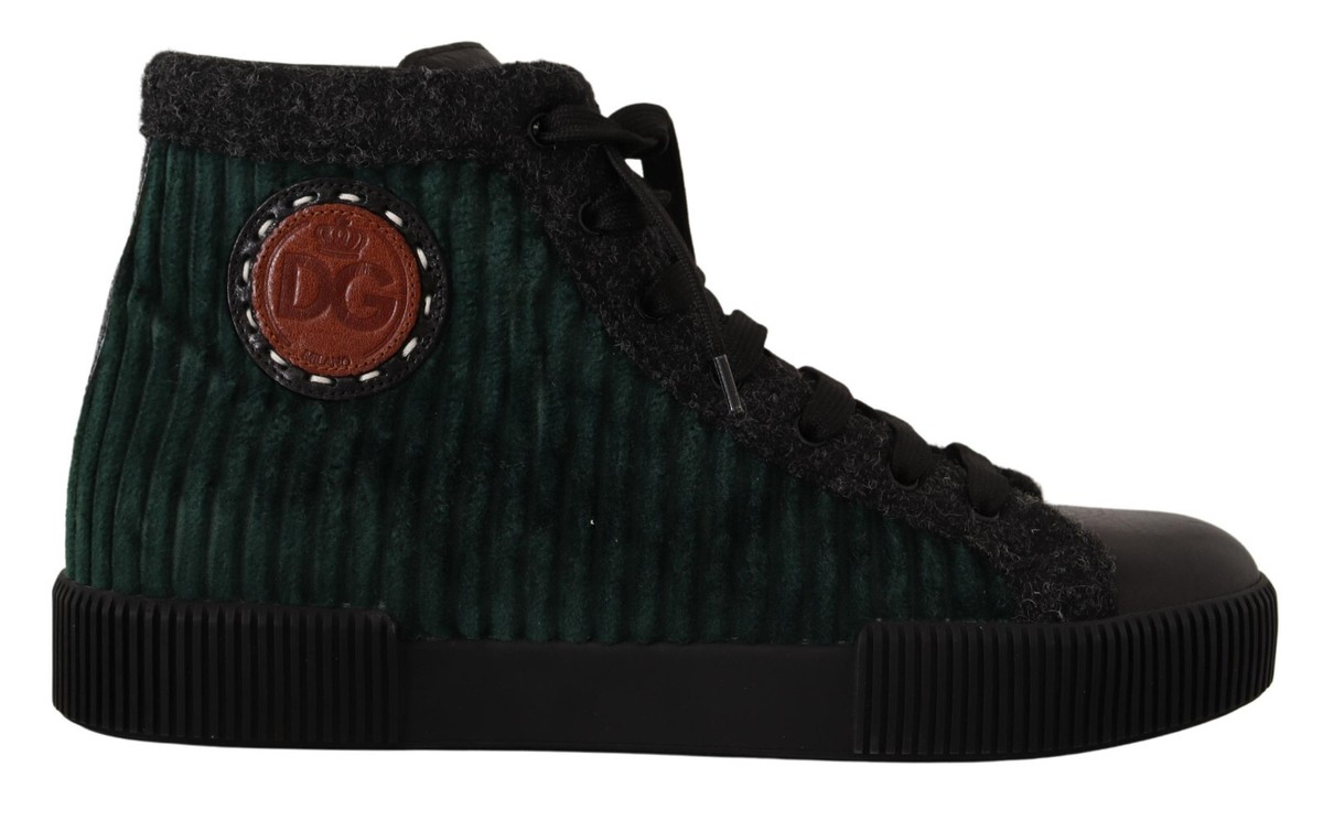 DOLCE & GABBANA Shoes Green Corduroy High Tops Sneakers Mens