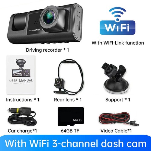Dash Cam 1080P HD DVR auto doppia lente anteriore/posteriore/interno videoregistratore telecamera WiFi - Foto 18 di 21