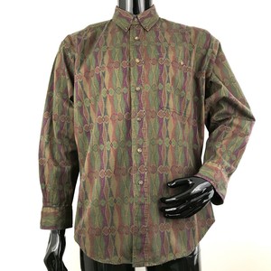 Vintage-Chaps-Ralph-Lauren-Mens-L-Multicolored-Striped-Long-Sleeve-Button-Shirt