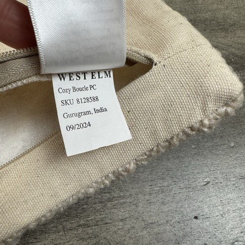 West Elm Cozy Boucle Pillow Cover Only 20”x20” Ecru Spot Read Washed - Picture 6 of 6