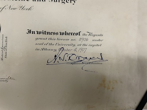 Antique 1907 University Of The State Of New York License To Practice Medicine  - Picture 2 of 10