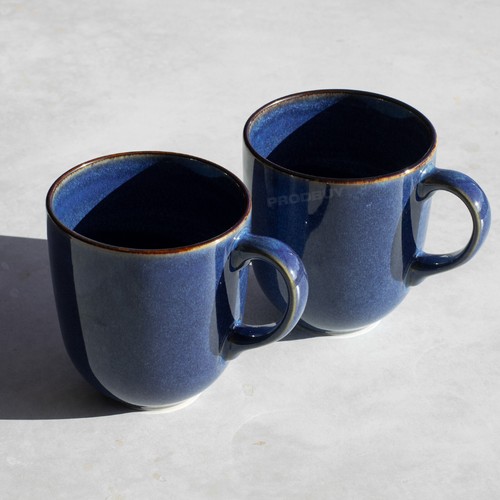 Set of 2 Dark Blue Reactive Glaze Coffee Mugs Stoneware 380ml Tea Hot Drink Cups - Picture 2 of 5