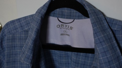 Men's Orvis Short Sleeve Button Up Shirt Size XL Plaid Blue Logo On Pocket - Picture 9 of 15