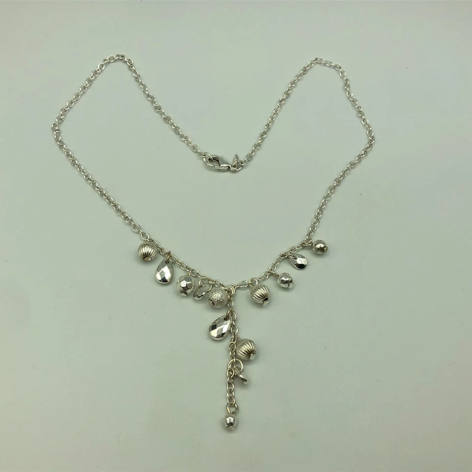 AVON Charm Bead Necklace Choker Silver Tone Y-Drop Party Pretty Christmas Retro - Image 2 of 4