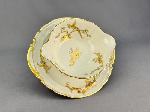 Bernardaud Limoges REINE ELIZABETH Gilt Birds Gravy Boat w/Attached Underplate A - Picture 5 of 15