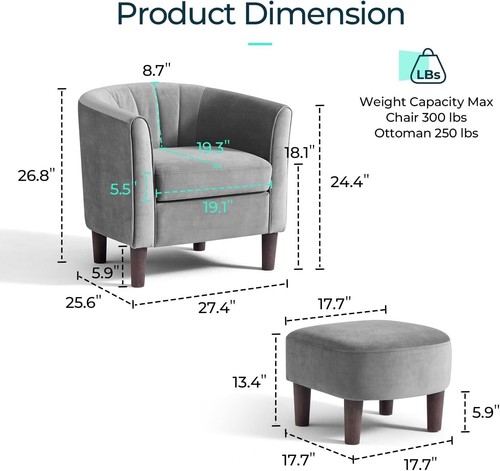 1 Pack Accent Chair Ottoman Modern Barrel Chair Comfy Armchair Reading Chairs - Picture 17 of 42