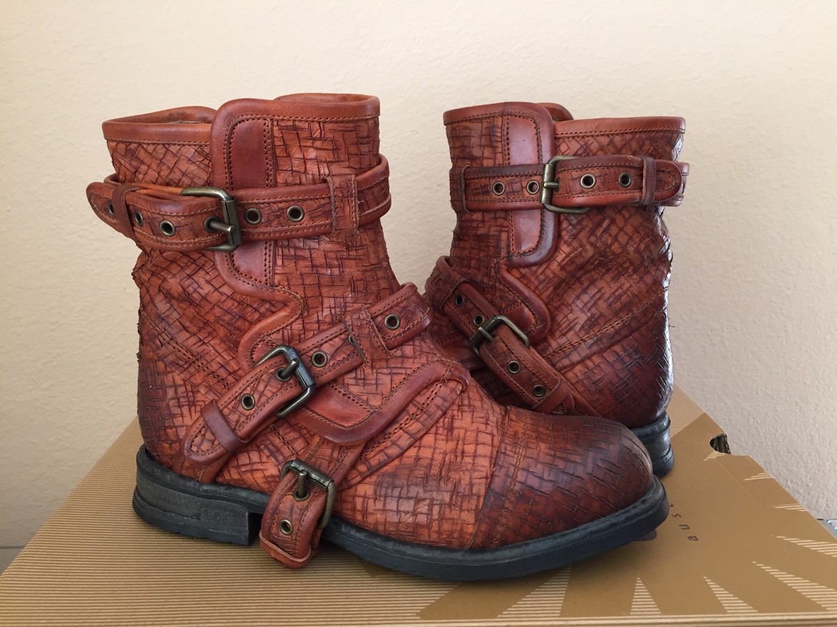 UGG COLLECTION ELISABETA TOBACCO WEAVE BIKERS BOOTS USA 7 / EU 38 / UK 5.5 