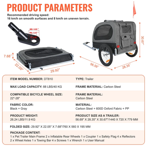 Dog Bike Trailer – Durable, Easy Setup, Pets Up to 88 lbs Collapsible to Store - Picture 9 of 12