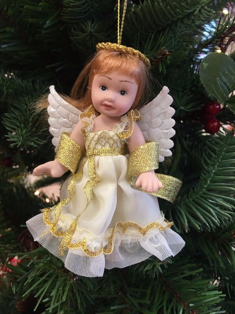 kurt adler porcelain doll angel gold wings dress christmas tree angel wings christmas ornament