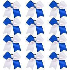 8" Large Cheer Bows Ponytail Holder 12PCS Girls Elastic Hair Ties Navy White ...