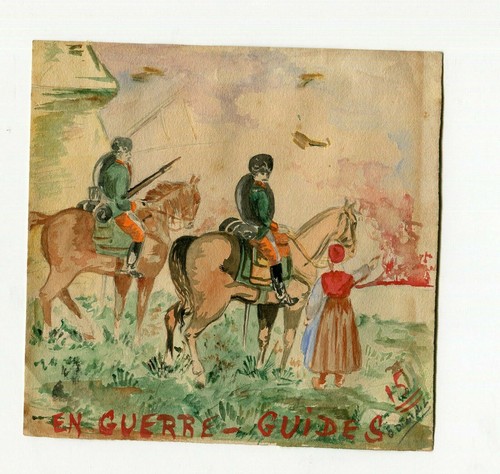 Vintage Original Drawing Military Scene, Soldiers on Horses - Picture 2 of 8