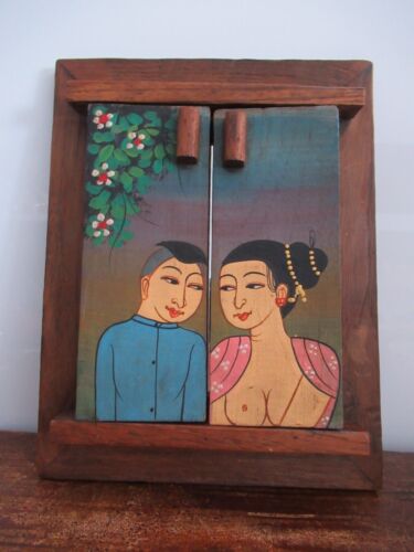 Vintage Wooden Framed Mirror Opening Doors Handmade & Hand-painted - Picture 2 of 6