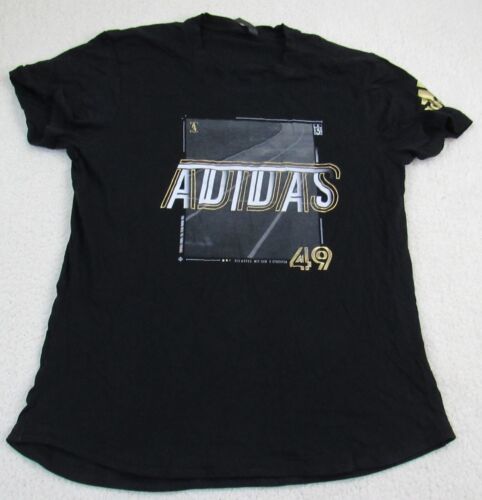 Adidas TShirt Men Large XL Slim Die Marke Mit Den 3 Streifen 49 Gold Logo Sleeve - Picture 2 of 10