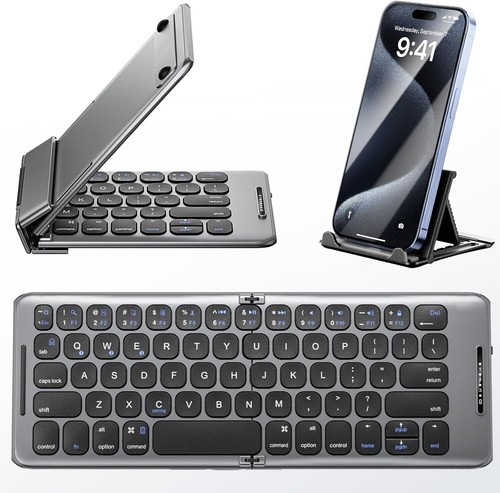Foldable Bluetooth Keyboard Portable Rechargeable Travel Wireless for Devices - Picture 3 of 11
