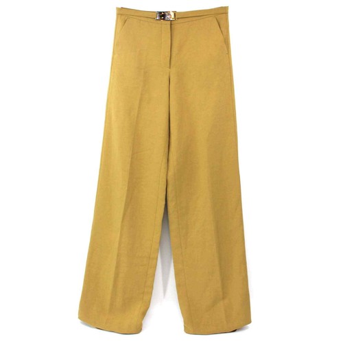 Fendi Belted Cotton Crepe Yellow Chartreuse Wide Leg Trousers 42 Pantalone M - Picture 1 of 8