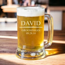 Groomsmen Beer Mug, Personalized Beer Mug, Custom Beer Glass, Engraved Beer Mug