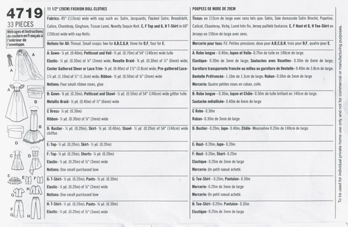 Muñeca de moda Simplicity 4719 11-1/2" ropa costura artesanía patrón sin cortar - Imagen 2 de 2