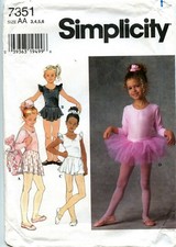Simplicity Sewing Pattern 7351 Child's Ballet Skirts Tutu Leotard Size 3-6 Uncut