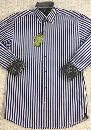 Camisa Visconti Negra Para Hombre L/S S Pequeña Azul Blanco Rayas Nueva con Etiquetas $99.50 Nueva BONITA - Imagen 6 de 10