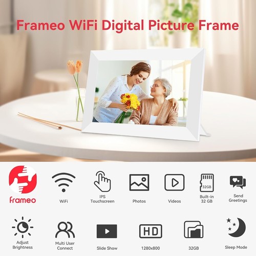 Frameo Wifi Digital Picture Frame 32GB Memory 10.1 Inch, 1280X800 HD IPS Touch S - Picture 8 of 8