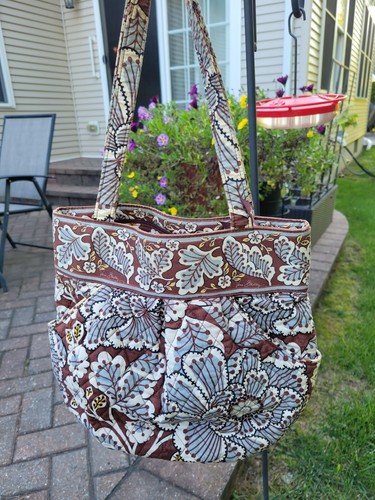 Vera Bradley Slate Blooms Pattern Top Zip Quilted Floral Shoulder, Hand Bag