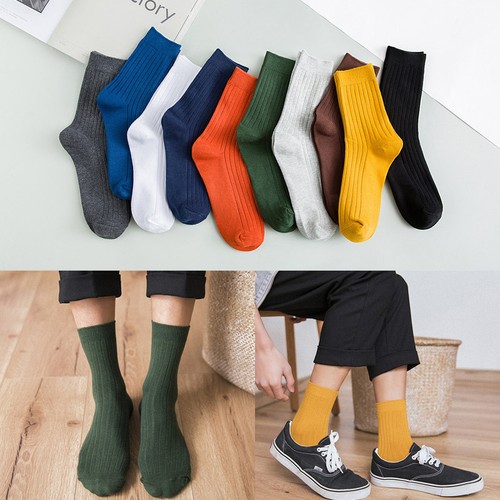 Men Soild Color Soft Cotton Socks Warm Winter Sport Casual Ankle High Work Sock - Picture 2 of 15