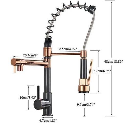 Rose Gold & Black Kitchen Sink Faucet Pull Down Sprayer Single Handle Mixer Tap - Picture 2 of 10