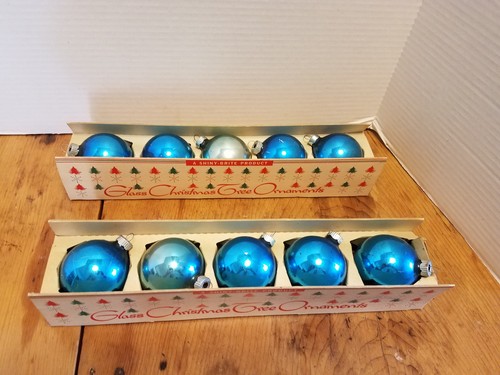 10 brillantes adornos navideños británicos tonos azules en cajas originales Fanci-Pak EE. UU. - Imagen 2 de 5