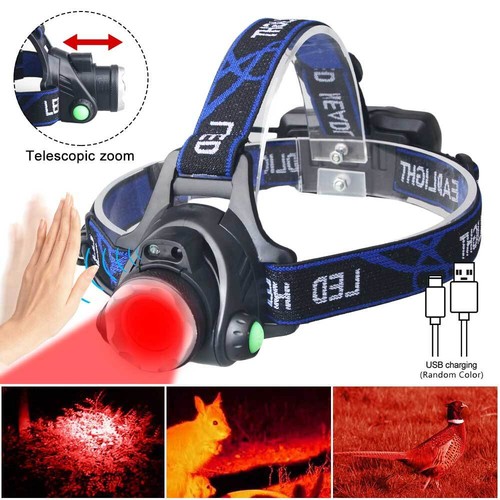 Red LED Headlamp Zoom Head Torch USB Charging Hunting Flashlight Sensor Headlamp - Picture 2 of 10