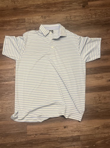 Footjoy Herren FJ Logo Streifenmuster Golf Poloshirt groß hellblau weiß