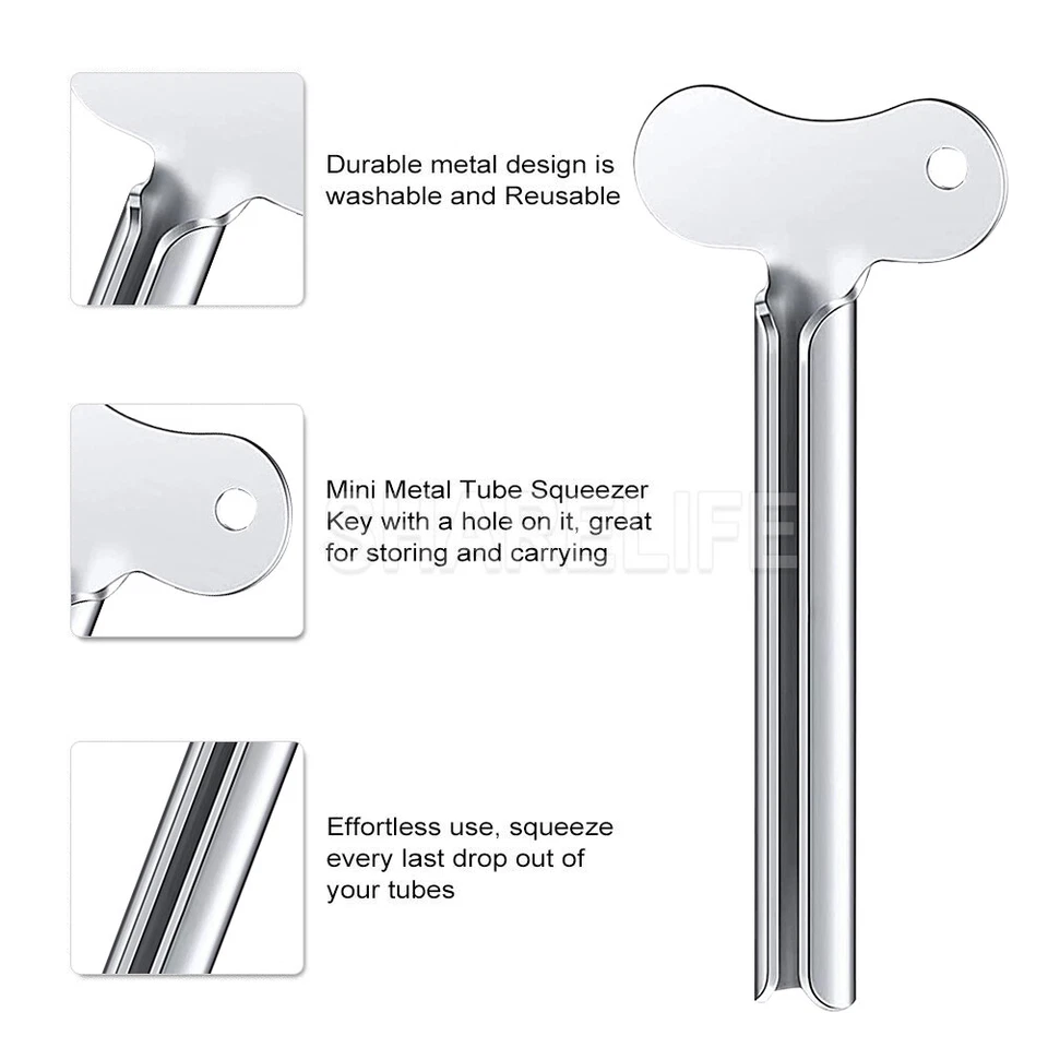 2-4x Stainless Steel Tube Toothpaste Squeezer Easy Key Dispenser Rolling Holder - image 3 of 4