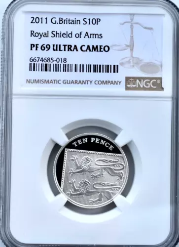 2011 Silver 10p Royal Shield Arms Ten Pence NGC Proof PF69 Great Britain