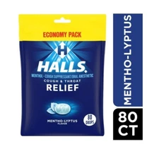 HALLS Relief Mentho-Lyptus Cough Drops, Economy Pack, 80 Drops