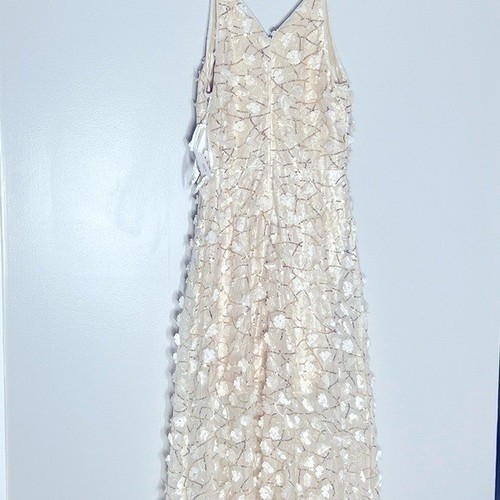 AQUA Raised Floral V Neck Gown Ivory/Gold size 10, women dress - Picture 14 of 16